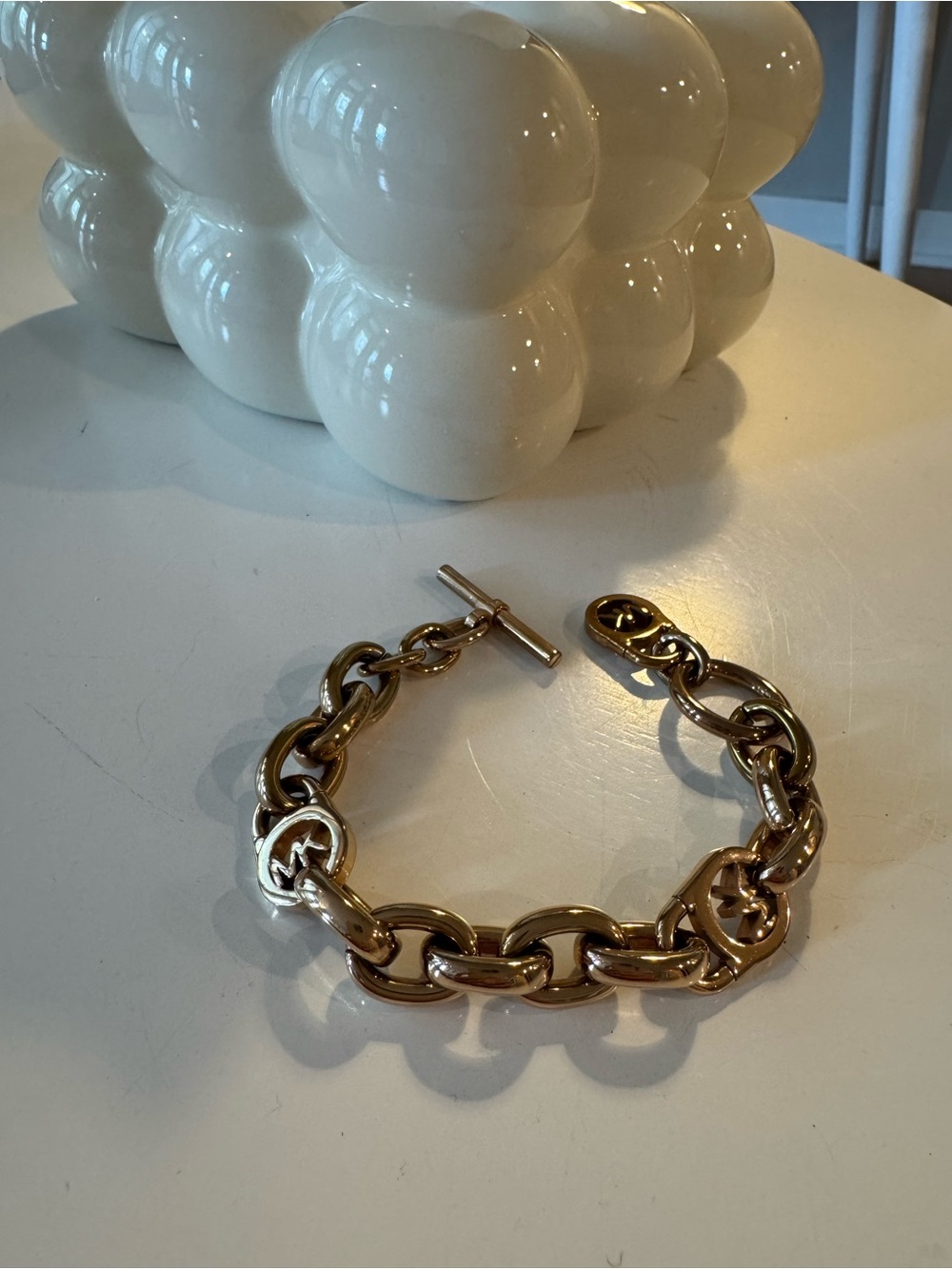Rose gold tone Chain Link Bracelet with Toggle Closure